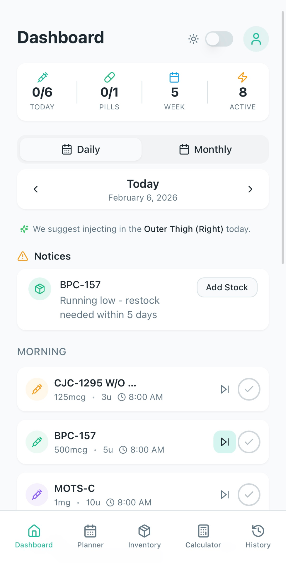 Daily dashboard feature